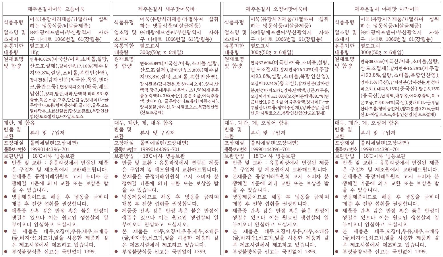 서귀포수협 은갈치 어묵 상세