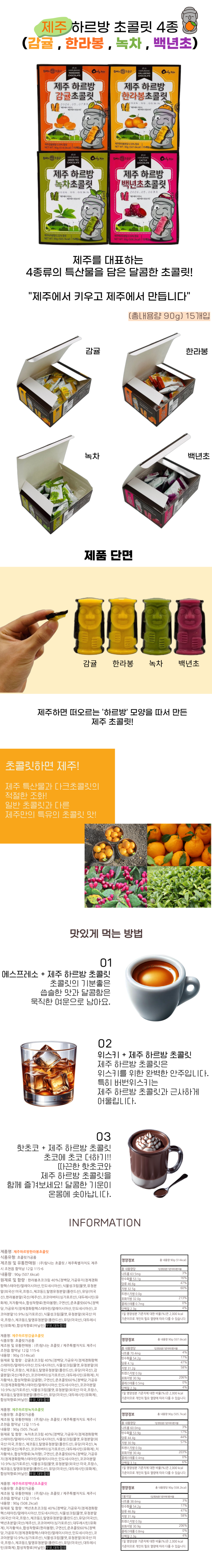 제주 하르방 초콜릿 4종 세트 한라봉 감귤 녹차 백년초