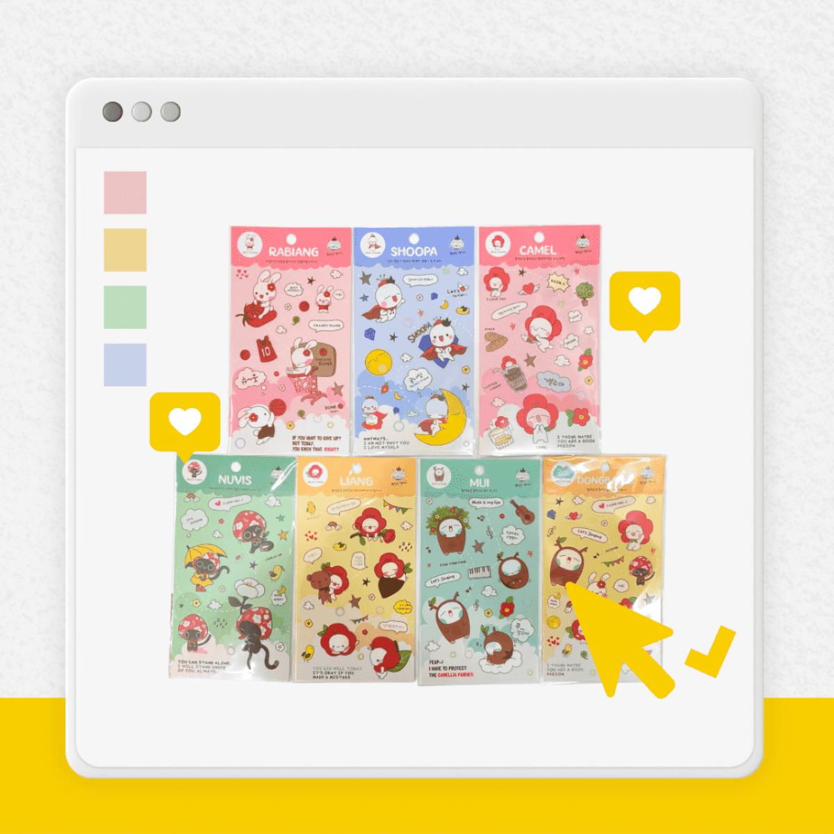 선물고팡 동백즈 캐릭터 투명스티커 7종